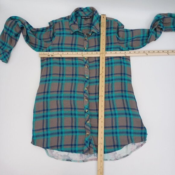 Tolani Collection Button Front Tunic With Printed Back Top Plaid Art To Wear XS - Picture 10 of 10